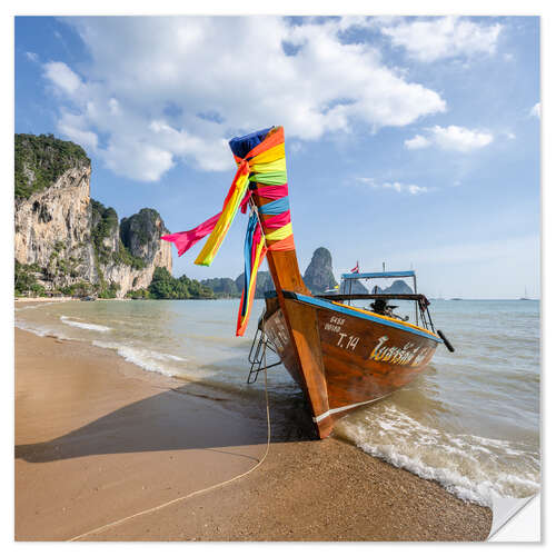Muursticker Longtail Boot am Tonsai Strand, Thailand