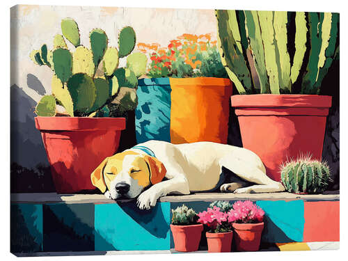Canvas print Sleeping Dog on a Sunny Terrace