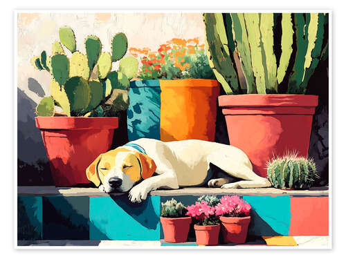 Poster Sleeping Dog on a Sunny Terrace