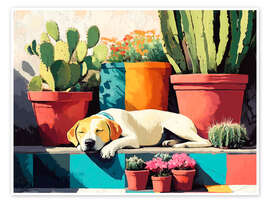 Wall print Sleeping Dog on a Sunny Terrace - Anastasia Mamoshina