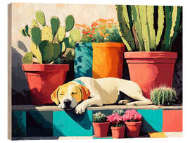 Obraz na drewnie Sleeping Dog on a Sunny Terrace - Anastasia Mamoshina
