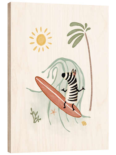 Obraz na drewnie Zebra Girl Surfing