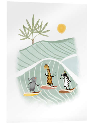 Akrylbilde Elephant, giraffe and zebra surfing