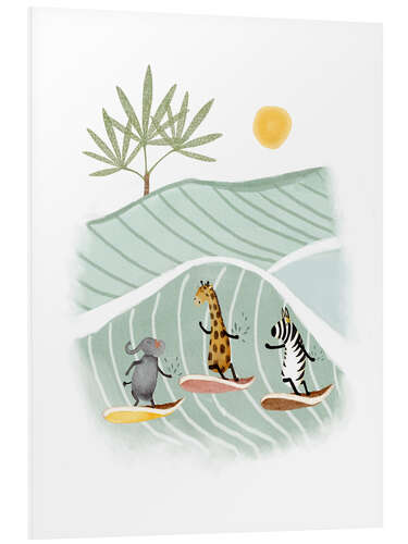 Foam board print Elephant, giraffe and zebra surfing