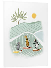 Foam board print Elephant, giraffe and zebra surfing - Urchin Bay
