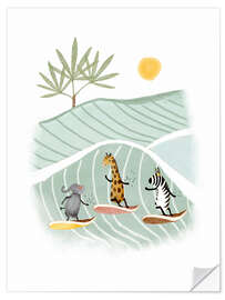 Vinilo para la pared Elephant, giraffe and zebra surfing - Urchin Bay