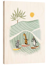Cuadro de madera Elephant, giraffe and zebra surfing - Urchin Bay