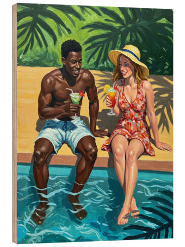 Obraz na drewnie Drinks by the pool