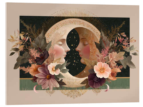 Acrylic print Gemini Moon - Mirror of the soul in the floral cosmos