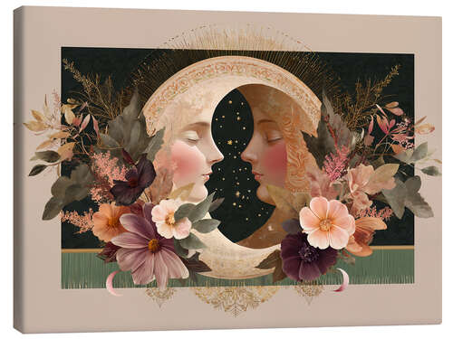 Tableau sur toile Gemini Moon - Mirror of the soul in the floral cosmos