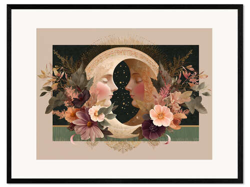 Impresión de arte enmarcada Gemini Moon - Mirror of the soul in the floral cosmos