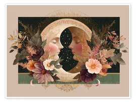 Wall print Gemini Moon - Mirror of the soul in the floral cosmos - Niphion