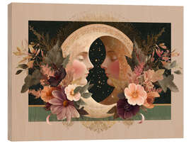 Tableau en bois Gemini Moon - Mirror of the soul in the floral cosmos - Niphion