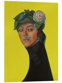 Acrylic print Portrait with Peony Crown, Bird, and Caterpillar - Natasha Lelenco