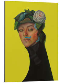 Aluminium print Portrait with Peony Crown, Bird, and Caterpillar - Natasha Lelenco
