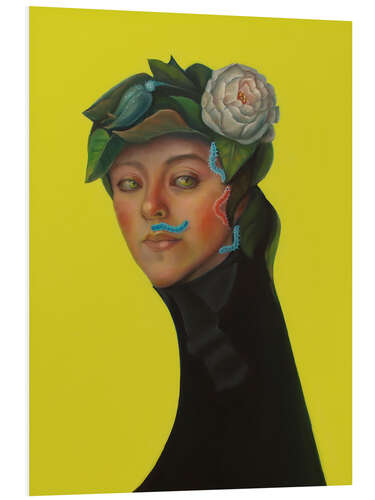 Foam board print Portrait with Peony Crown, Bird, and Caterpillar