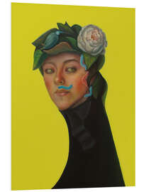 Foam board print Portrait with Peony Crown, Bird, and Caterpillar - Natasha Lelenco