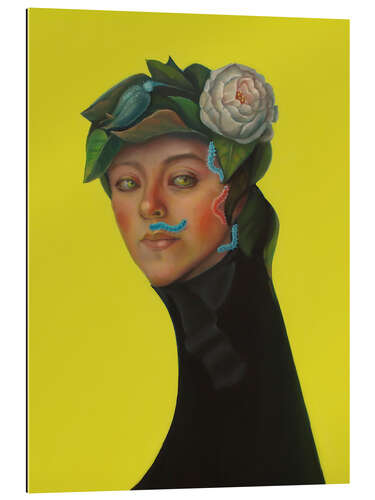Gallery print Portrait with Peony Crown, Bird, and Caterpillar
