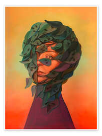 Obraz Portrait veiled in leaves with ants - Natasha Lelenco