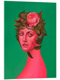 Acrylglasbild Madonna-artiges Porträt mit Rosenkrone und Spinne - Natasha Lelenco