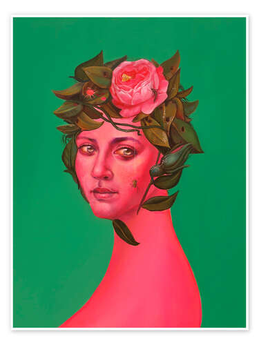 Poster Madonna-Esque Portrait with Rose Crown and Spider