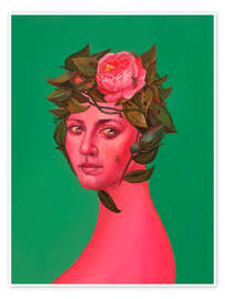 Wall print Madonna-Esque Portrait with Rose Crown and Spider - Natasha Lelenco