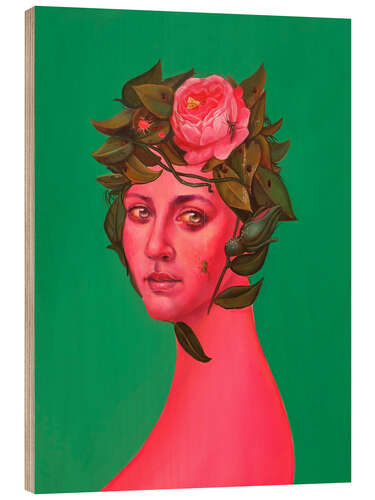 Print på træ Madonna-Esque Portrait with Rose Crown and Spider