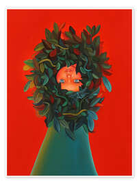 Obraz Upside Down Face in Leaf Crown - Natasha Lelenco