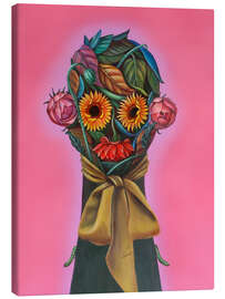 Stampa su tela Surreal Floral Mask of Sunflowers, Roses and Gerbera - Natasha Lelenco