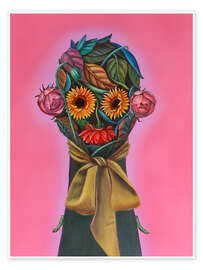 Obraz Surreal Floral Mask of Sunflowers, Roses and Gerbera - Natasha Lelenco