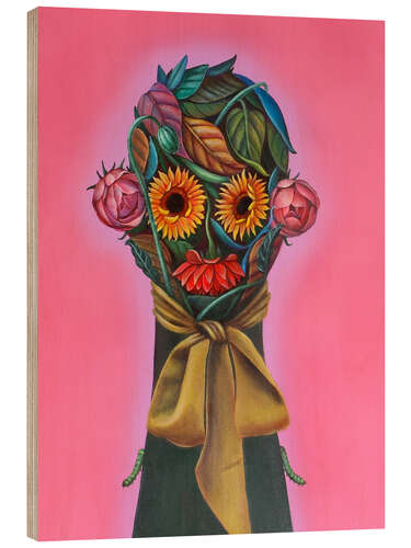 Cuadro de madera Surreal Floral Mask of Sunflowers, Roses and Gerbera