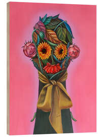 Cuadro de madera Surreal Floral Mask of Sunflowers, Roses and Gerbera - Natasha Lelenco