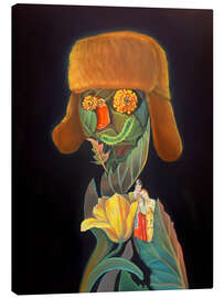 Tableau sur toile Portrait with Ushanka Hat, Marigolds, Pepper and Tulip - Natasha Lelenco