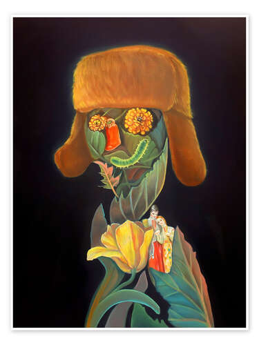 Plakat Portrait with Ushanka Hat, Marigolds, Pepper and Tulip