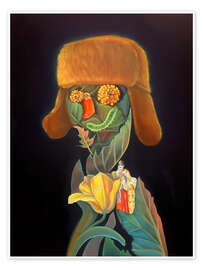 Obraz Portrait with Ushanka Hat, Marigolds, Pepper and Tulip - Natasha Lelenco