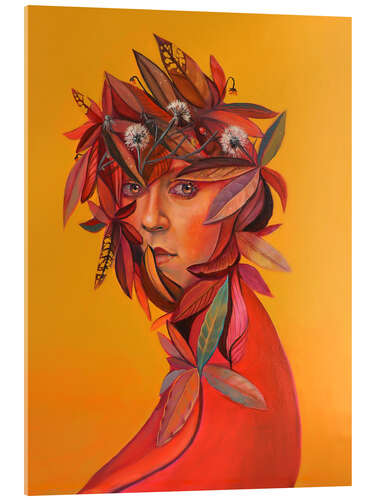 Acrylic print Portrait with Autumn Leaves and Dandelions
