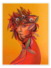 Obraz Portrait with Autumn Leaves and Dandelions - Natasha Lelenco