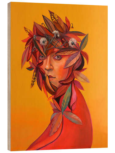 Cuadro de madera Portrait with Autumn Leaves and Dandelions
