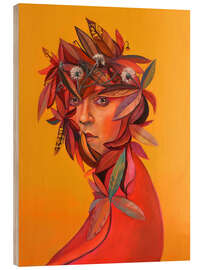Cuadro de madera Portrait with Autumn Leaves and Dandelions - Natasha Lelenco