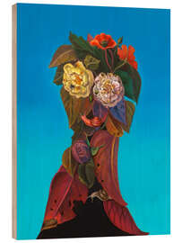 Cuadro de madera Botanical Silhouette of Flowers and Snails - Natasha Lelenco