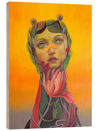 Obraz na drewnie Surreal Botanical Portrait with Tulip and Leaves - Natasha Lelenco
