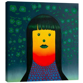 Lienzo Minimalist Female Face and Floral Background - Natasha Lelenco