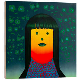 Cuadro de madera Minimalist Female Face and Floral Background - Natasha Lelenco