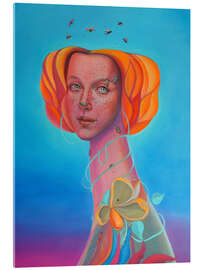 Acrylglasbild Surreales Porträt einer orangehaarigen Frau mit Bienen - Natasha Lelenco