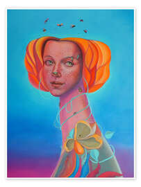 Obraz Surreal Portrait of an Orange-Haired Woman with Bees - Natasha Lelenco