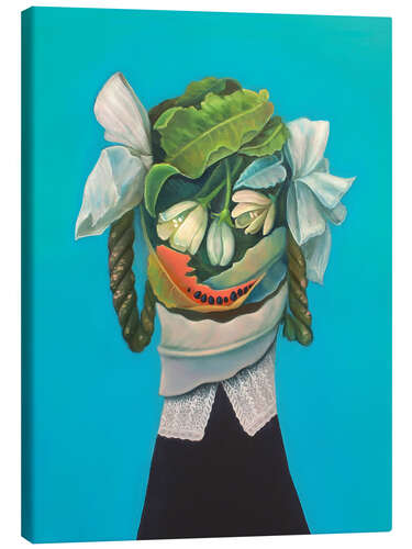 Lienzo Portrait of Leaves and Flowers with Watermelon Smile