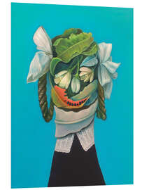 Cuadro de PVC Portrait of Leaves and Flowers with Watermelon Smile - Natasha Lelenco