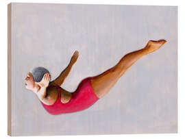 Holzbild Eleganter Kopfsprung in Rot