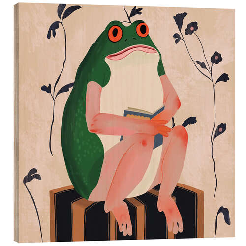 Wood print The Bookish Frog