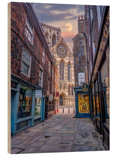 Wood print Moon Over Charming Street, York